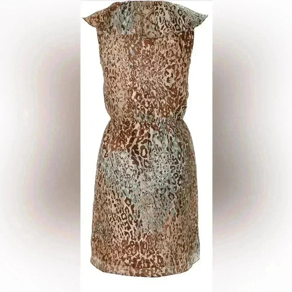 CARLOS MIELE Beige Yellow Gold Leopard Print Ruffle Detail Mini Dress Size XS - Picture 3 of 12